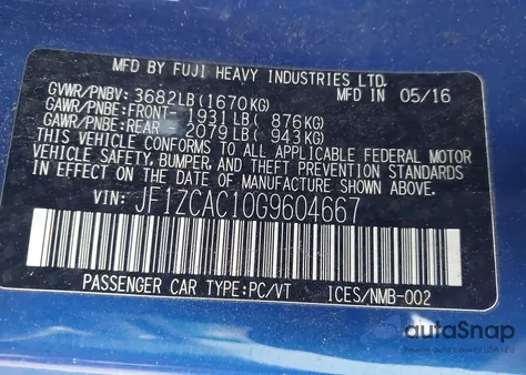 2016 Subaru Brz Limited z USA, uszkodzony, nr VIN JF1ZCAC10G9604667